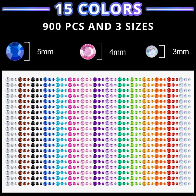 BELLEBOOST 1294 Pcs Rhinestone Stickers 3-8mm Clear+Laser+Colorful Self Adhesive Face Gems Stick on Body Crystal Jewels with Makeup Glue for Face Eye Hair Nails Make up and Craf Decorations - Image 3